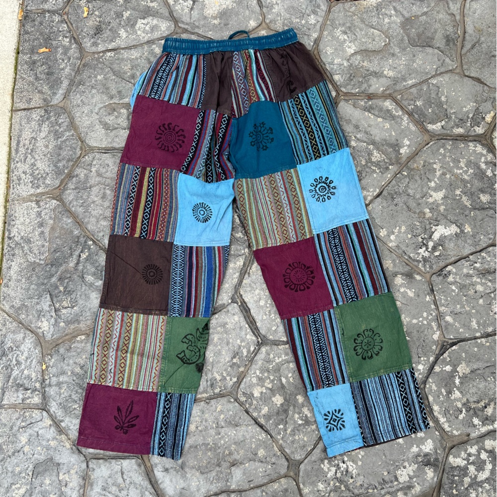 Blue/Green Patchwork Pants Size Large - image 2